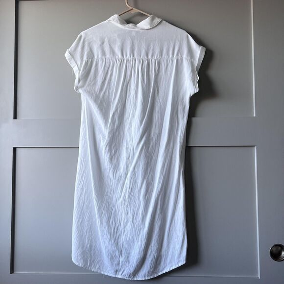 HYFVE Shirt Dress Womens Medium White Button Front Cap Sleeve Crinkle HF23F423 - Picture 2 of 11